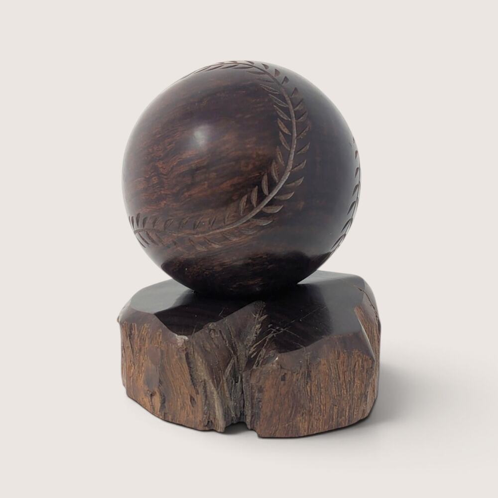 Vintage Wooden Baseball Figurine | 1960s Hand Carved Sports Folk Art Decor Gift
